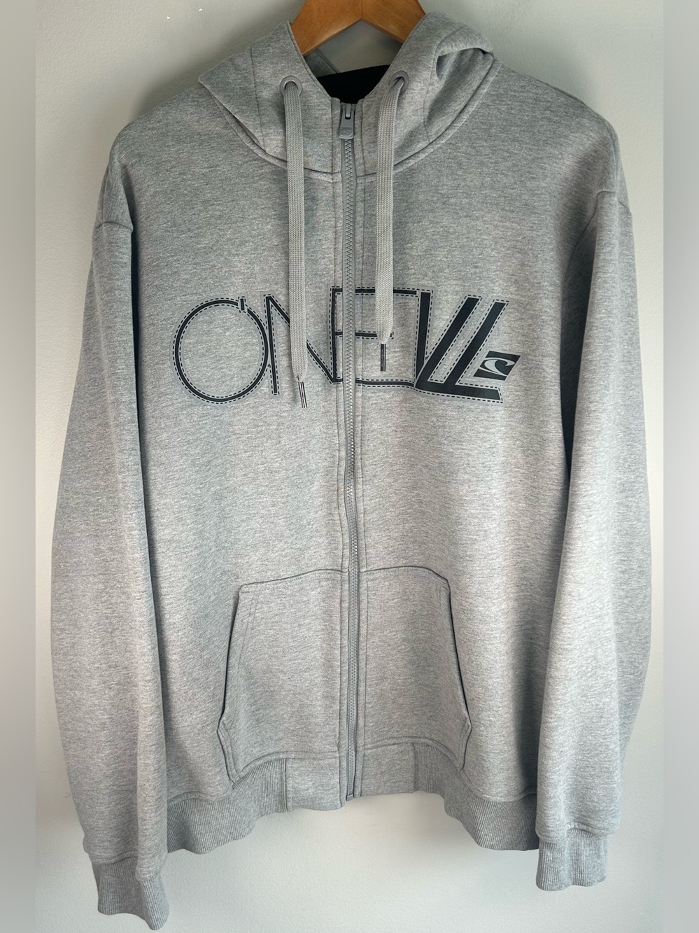 O'Neill Mens Hoodie Sweater XXL Gray Full Zip Outdoor Logo Surf Skate Fleece EUC